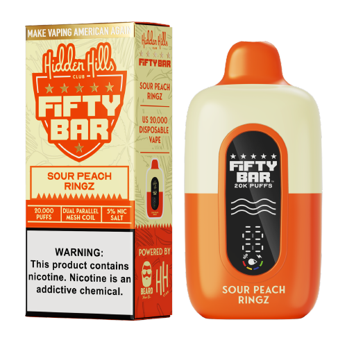 Sour Peach Ringz Disposable Vape (20000 Puffs) by Hidden Hills x Fifty Bar For Sale